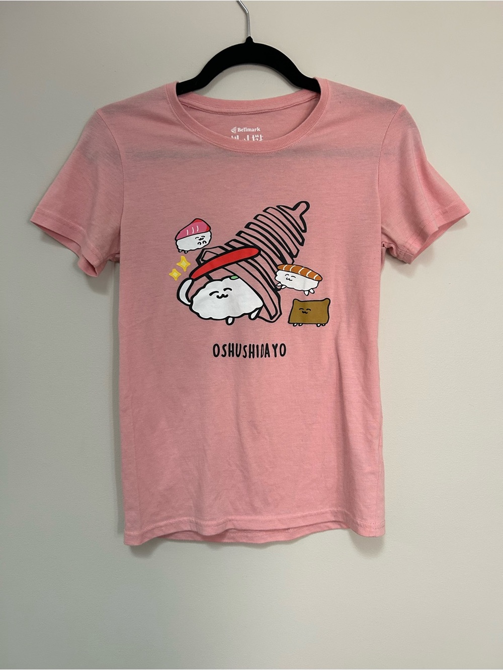Women’s Japanese Sushi Pink Short Sleeve Graphic Tee Size M